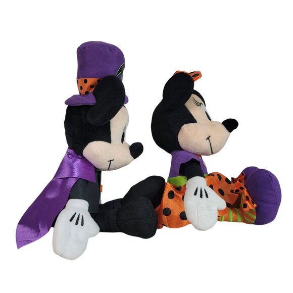 Disney Halloween Mickey & Minnie Plush Dolls 11" Cape Hat Bat Embroidered Eyes - Picture 5 of 10
